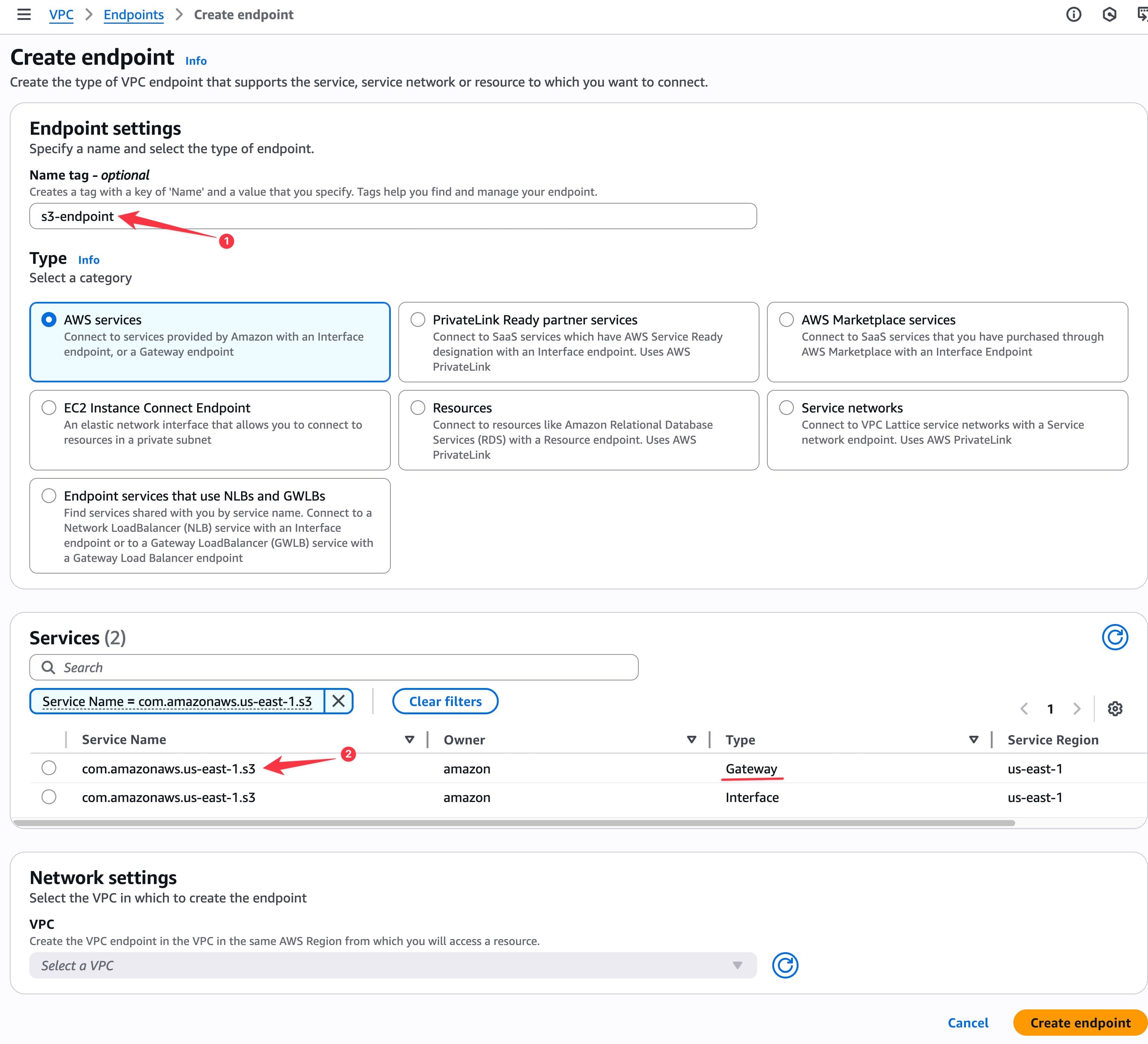 Cinfigure VPC Endpoint with S3