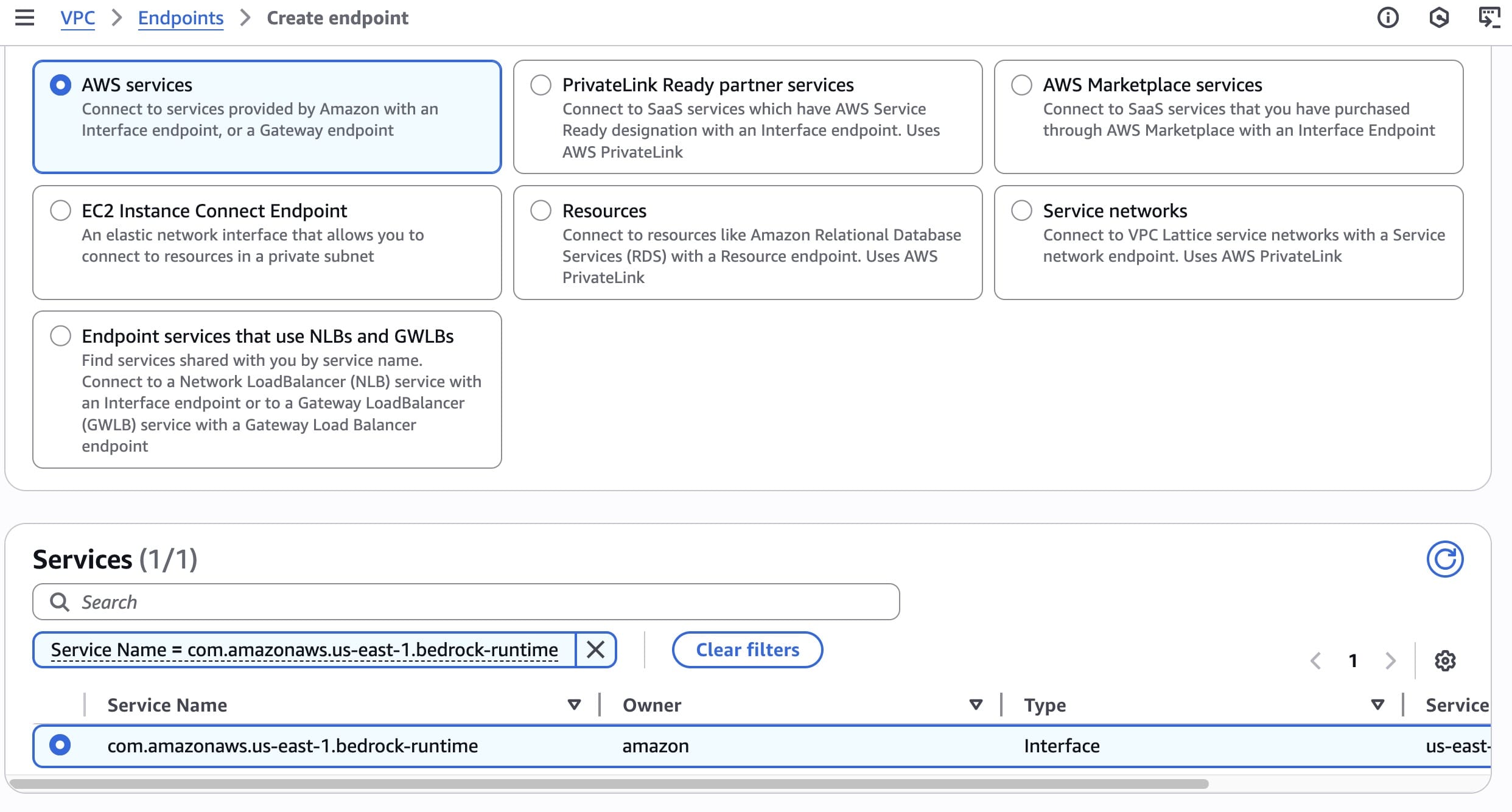 Connect to AWS service via VPC Endpoint