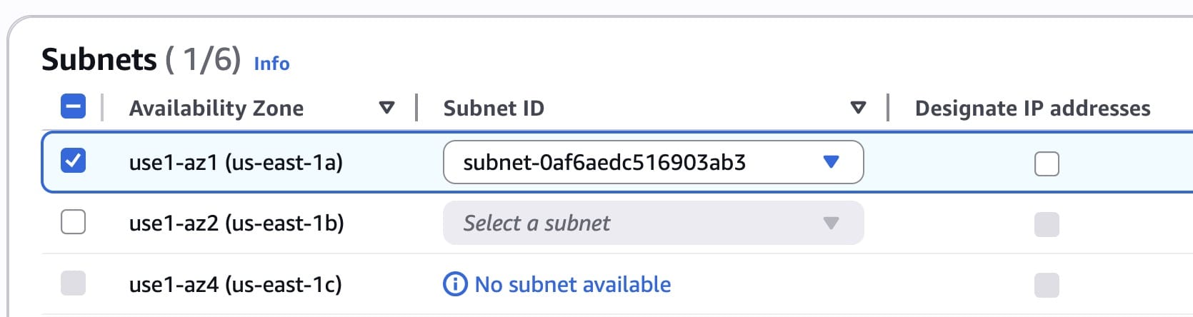 Select the Service provider subnet