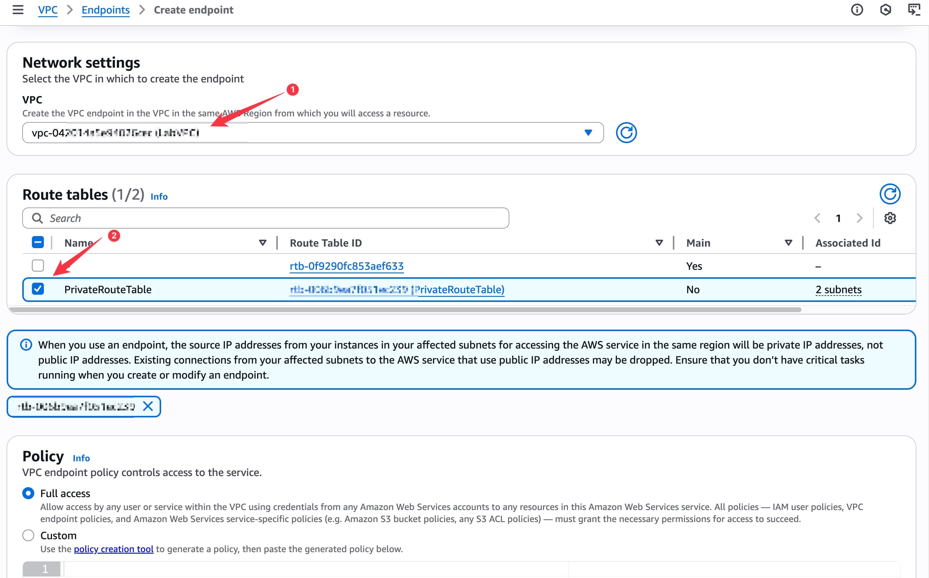 VPC Endpoint network configuration